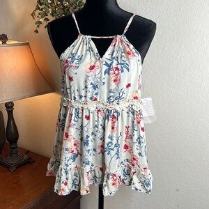 Altar'd State Floral Spaghetti Strap Top - Blue and Pink